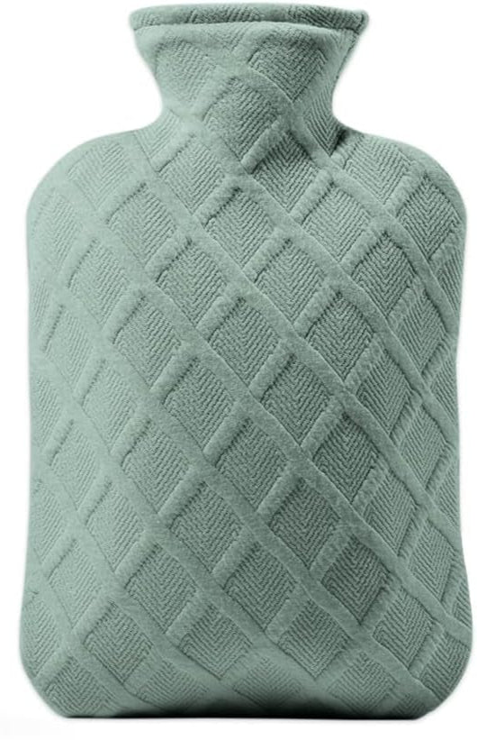 Hot Water Bottle with Cover,Hot Water Bag for Pain Relief 2Liter,Heating Pad,Hand Warmer,Warming Bed.Classic.Bpa Free,Close-Match(Green)